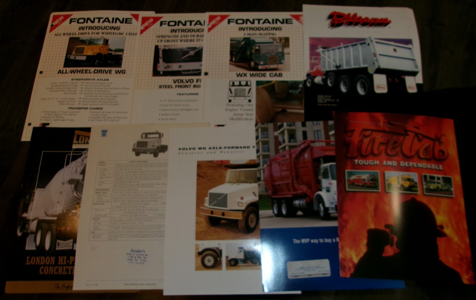 9-lot 1980&rsquo;s-2000&rsquo;s assorted truck 1+2 page brochures nice used