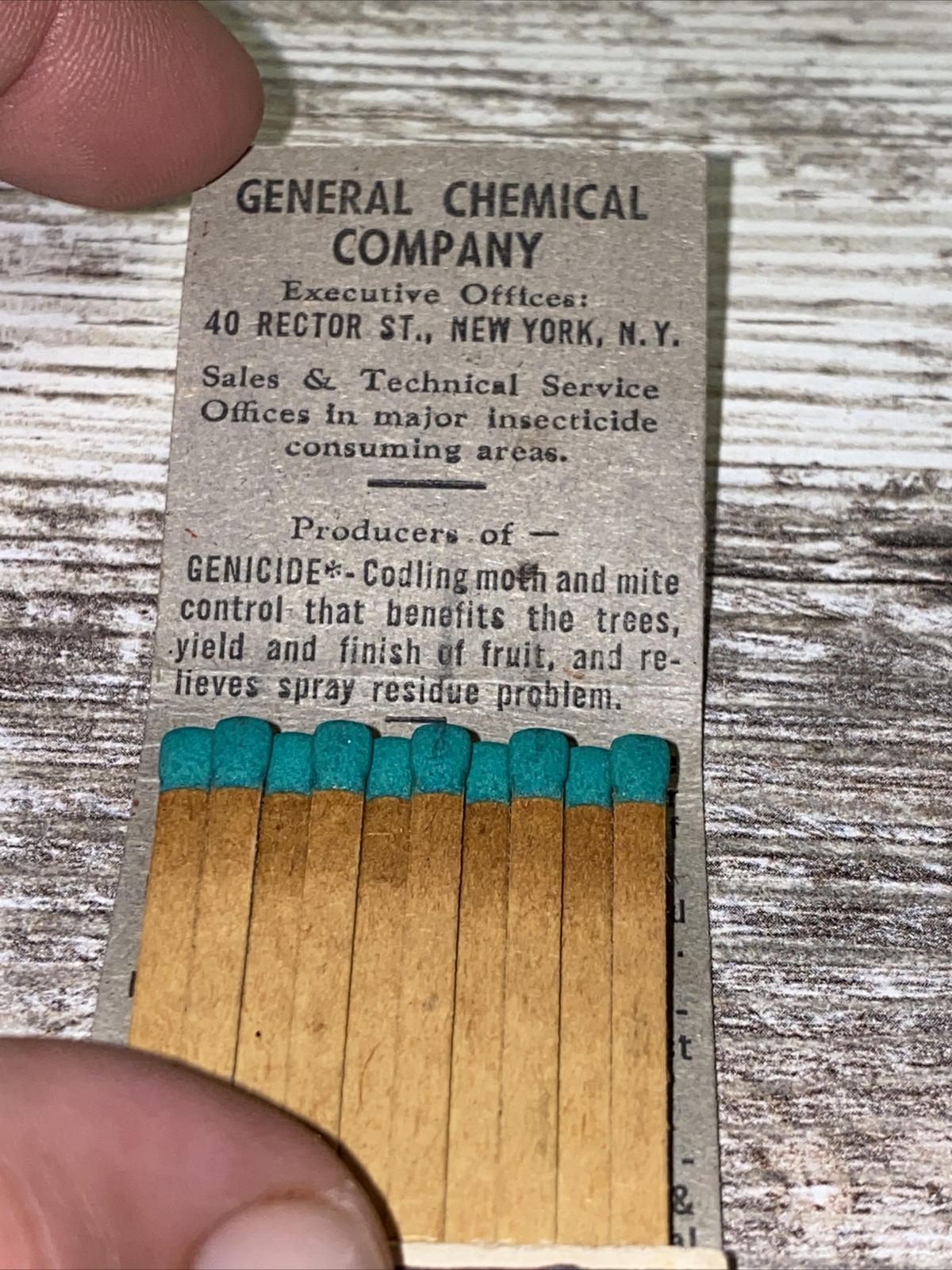Vintage Orchard Brand Sprays & Dust Matchbook General Chemical Company