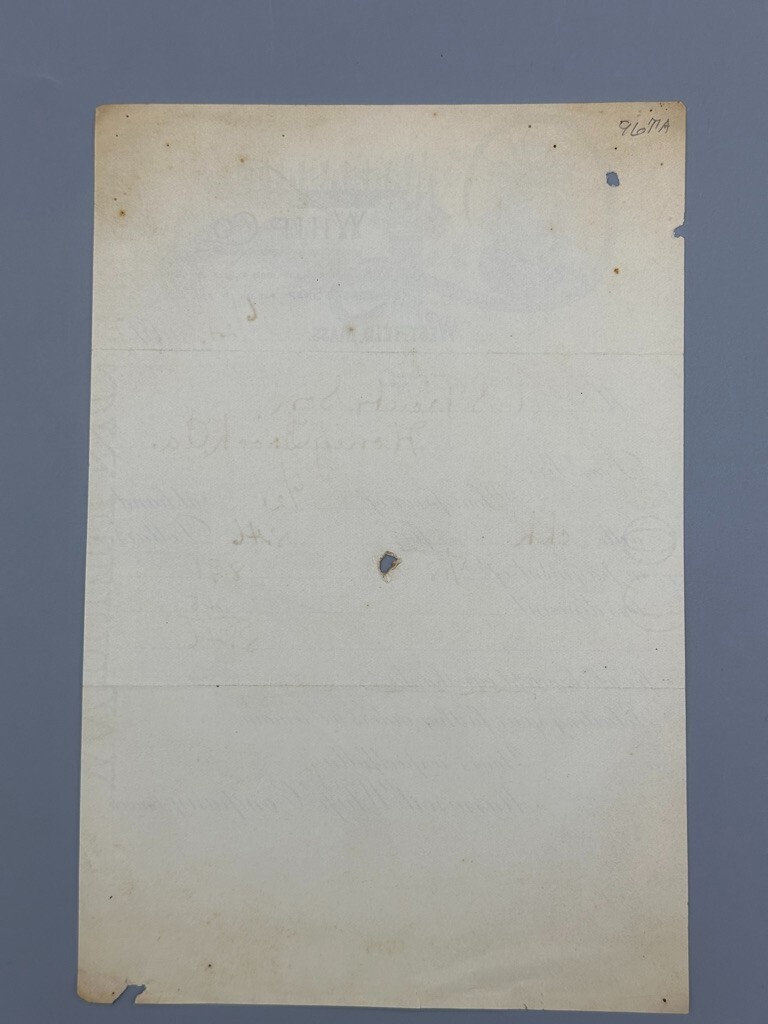 1897 MASSASOIT WHIP Co EEL SKIN & HORSE HAIR Farm Advertising Bill WESTFIELD MA