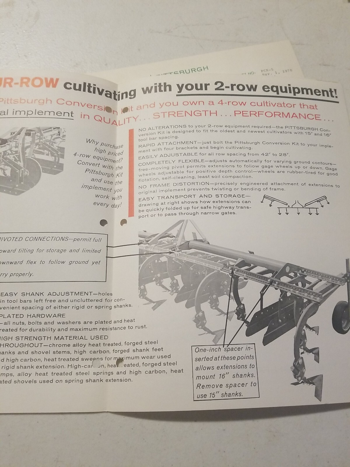 1970 PITTSBURGH FORGINGS CO. 4 ROW CULTIVATOR CONVERSION BROCHURE & PRICE LIST