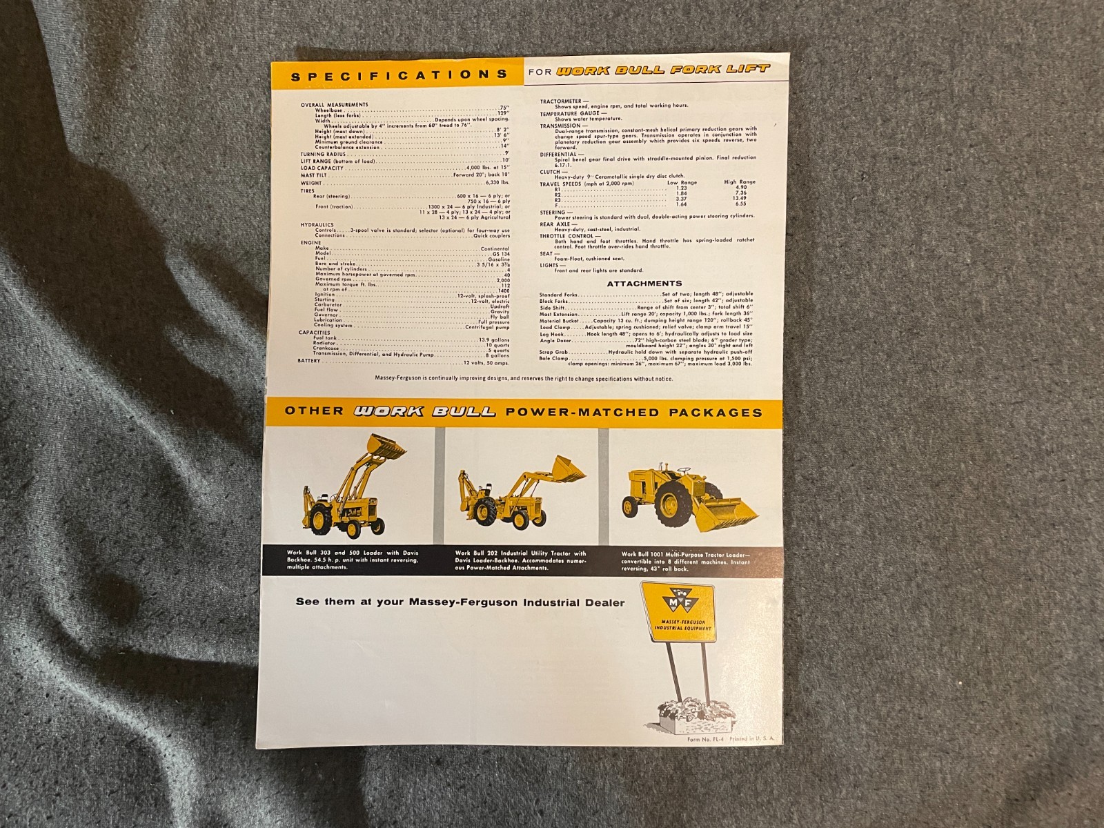 1950&rsquo;s Massey Harris Ferguson Work Bulls Life Brochure Spec Sheet 4 Pages