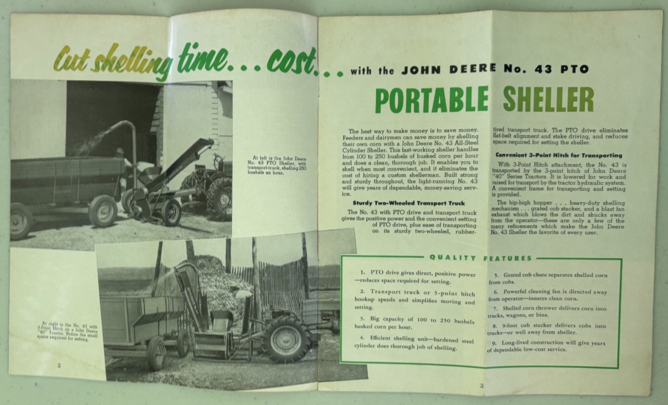 John Deere No. 43 Power Driven Portable Sheller For 1954 Brochure DCPA26
