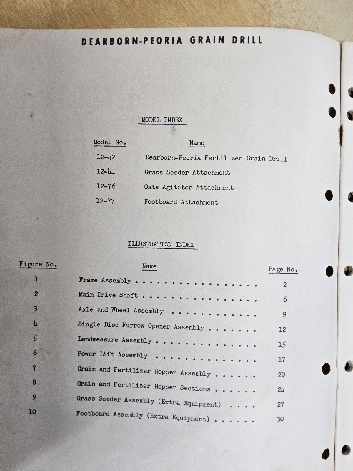 Dearborn-Peoria Fertilizer Grain Drill, Model 12-42 & 12-44 Parts List, 1951…