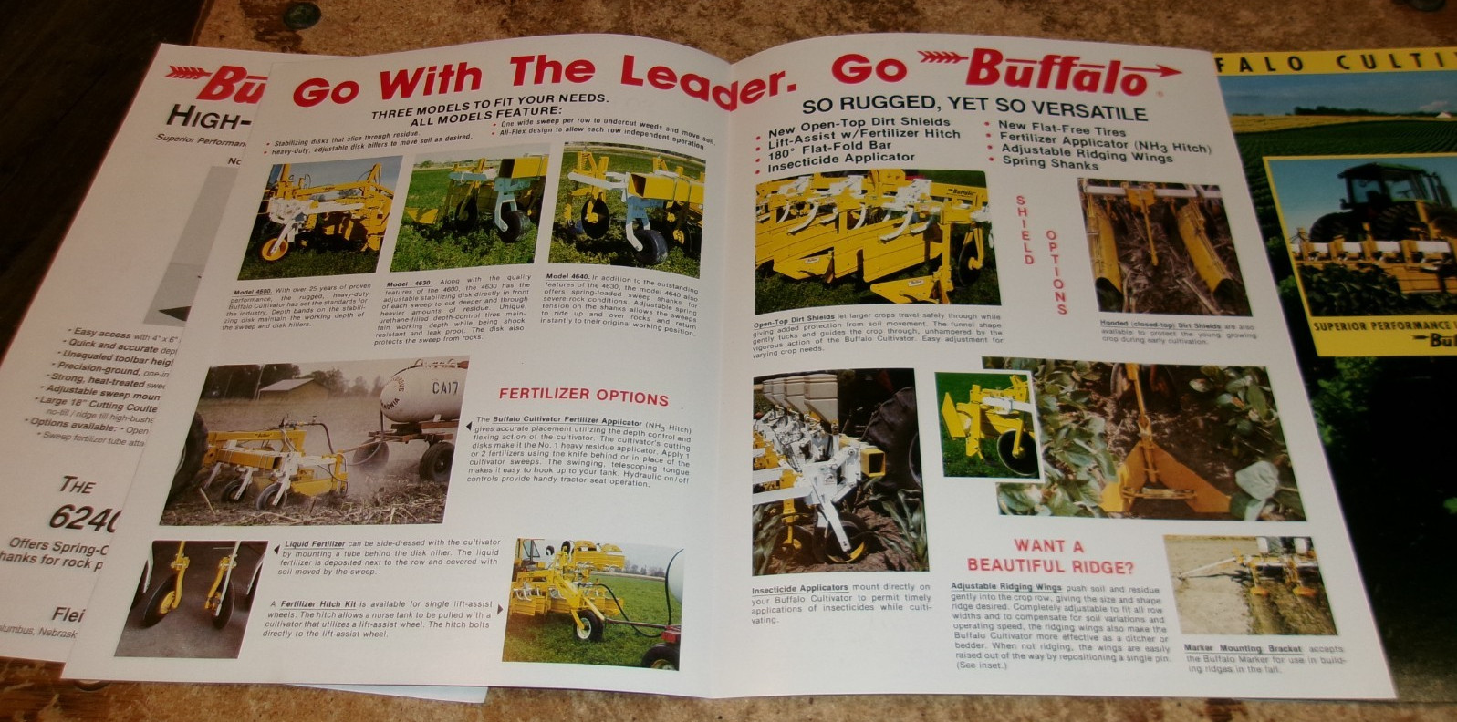 3-lot vintage buffalo cultivator 1 + 2 page brochures in very good shape used