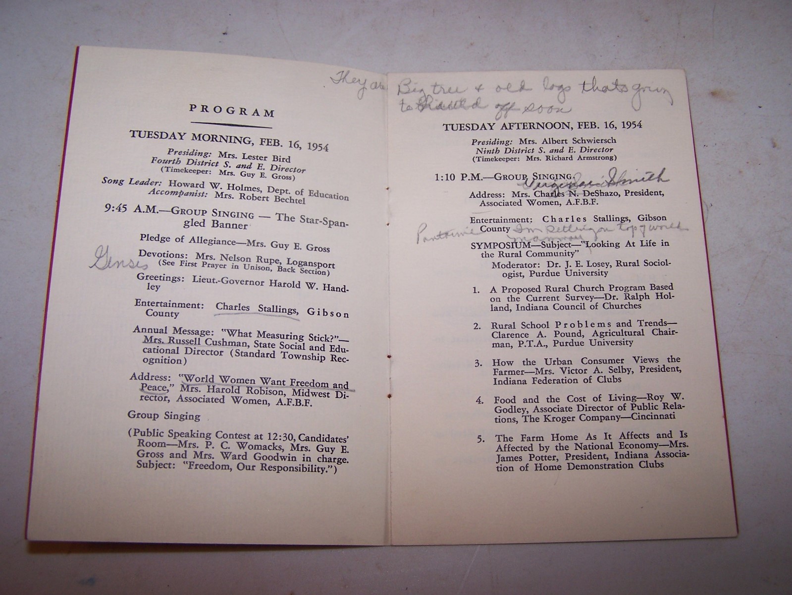 1954 INDIANA FARM BUREAU Social & Educational Conference Program INDIANAPOLIS