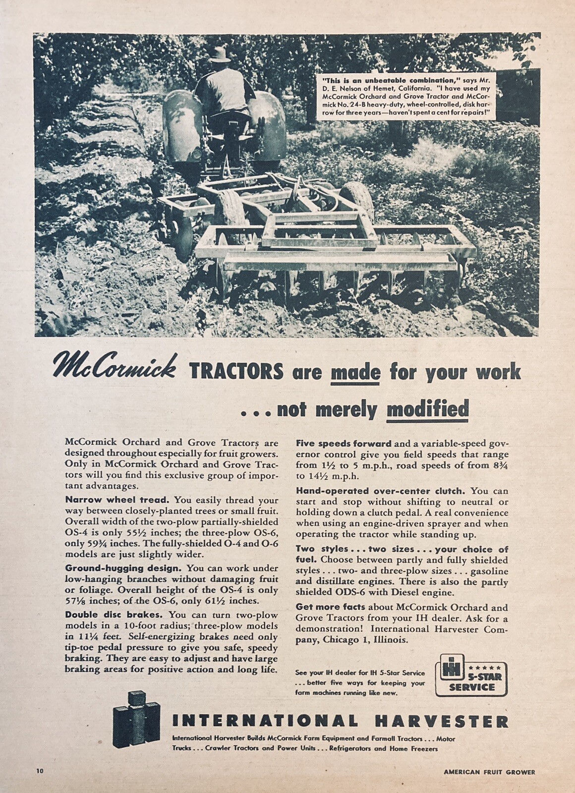 1950 AD.(XF16)~INTERNATIONAL HARVESTER CO. MCCORMICK ORCHARD AND GROVE TRACTORS
