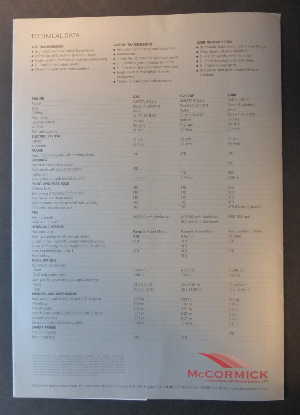 VTG Ad Sales Brochure Catalog McCormick G Series G25 G30R