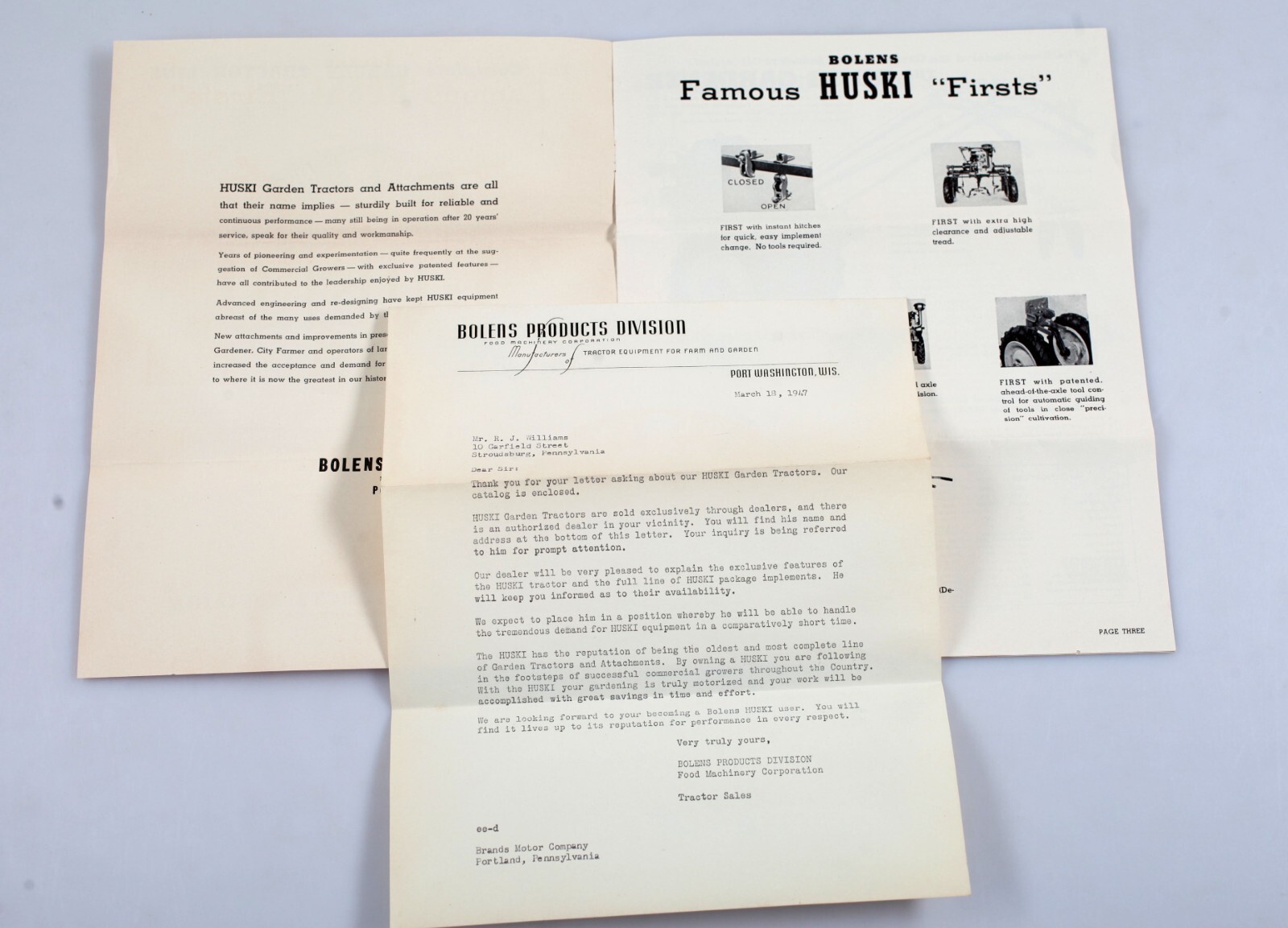 Vintage 1947 Bolens Huski Tractors Brochure Husky Port Washington Wisconsin