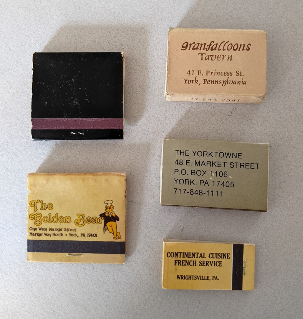 Vtg 5 York, PA Matchbooks, Autographs Accomac Granfalloons GoldenBear Jethros