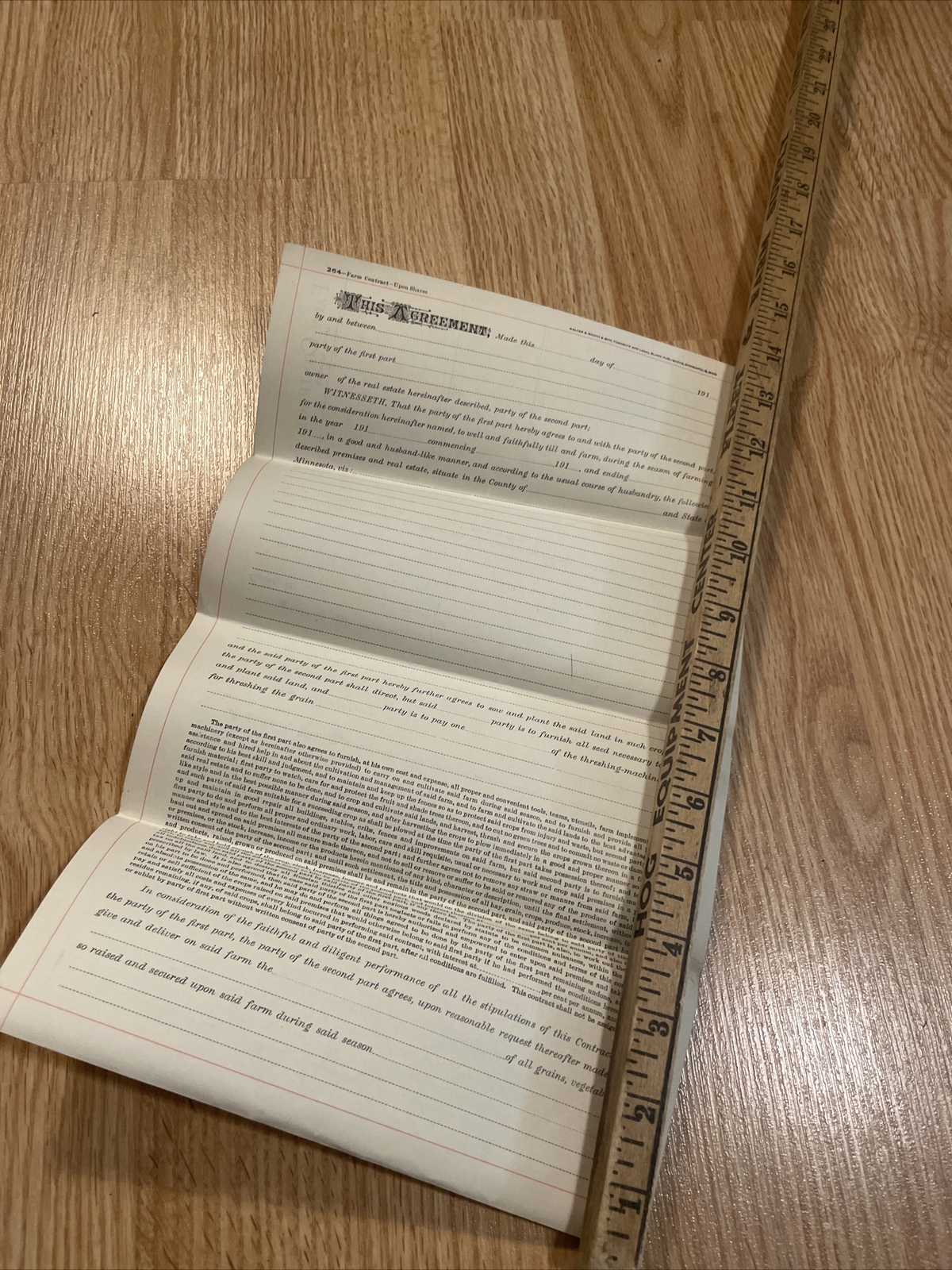 State Of Minnesota Farm Contract Early 1900’s