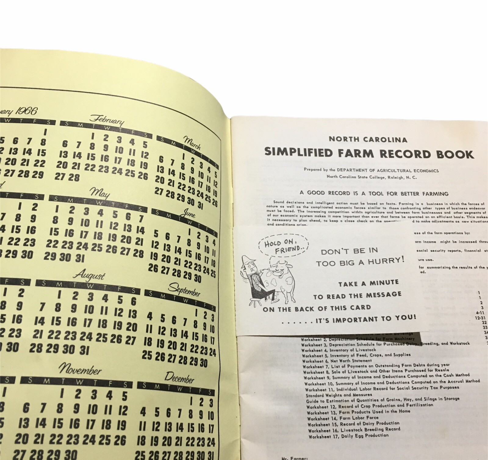 1966 Simplified Farmers Farm Record Book – Smithfield NC Tractor Yellow