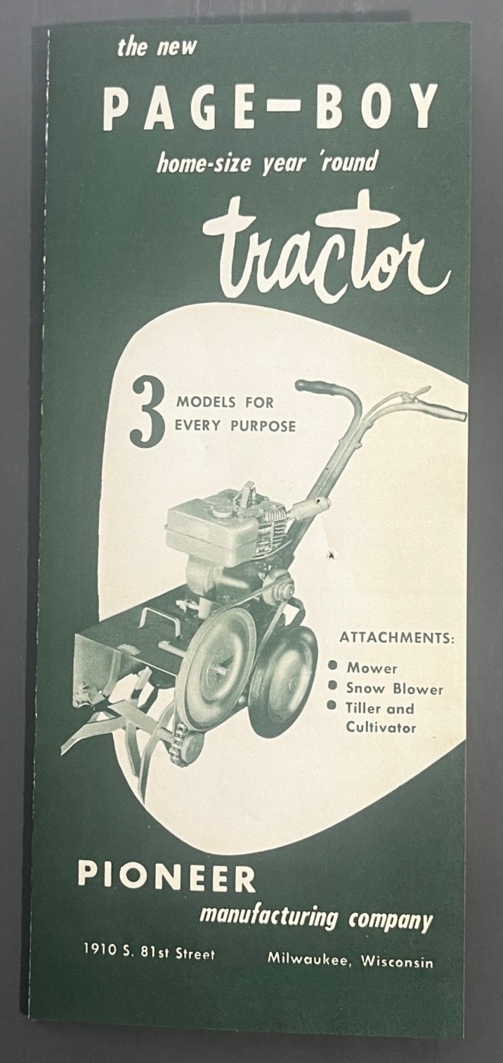 1955 PIONEER CO. PAGE-BOY TRACTOR FARM EQUIPMENT SALES BROCHURE & PRICE LIST