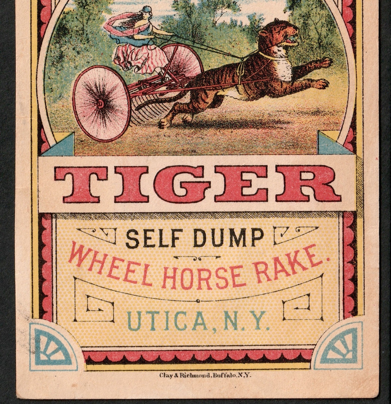 Columbia 1800s Patriotic Tiger Horse Rake Childs Farm Equipment Advertising j.US
