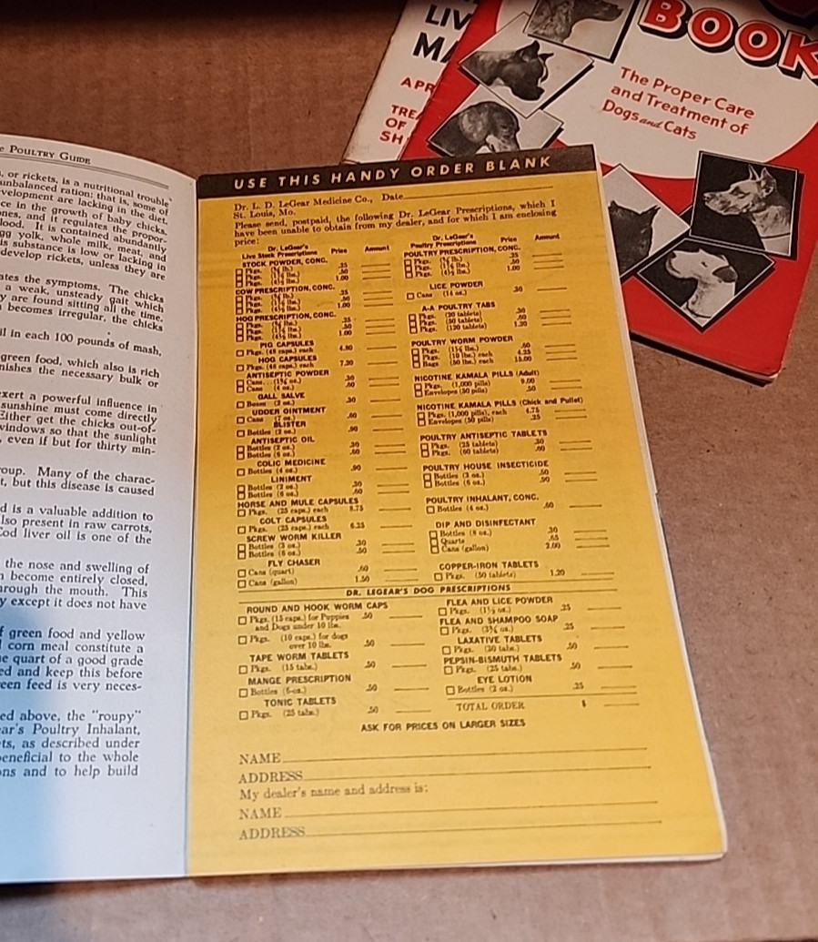 Three 1942 Dr. LeGear&rsquo;s Livestock, Poultry and Dog guides/manuals