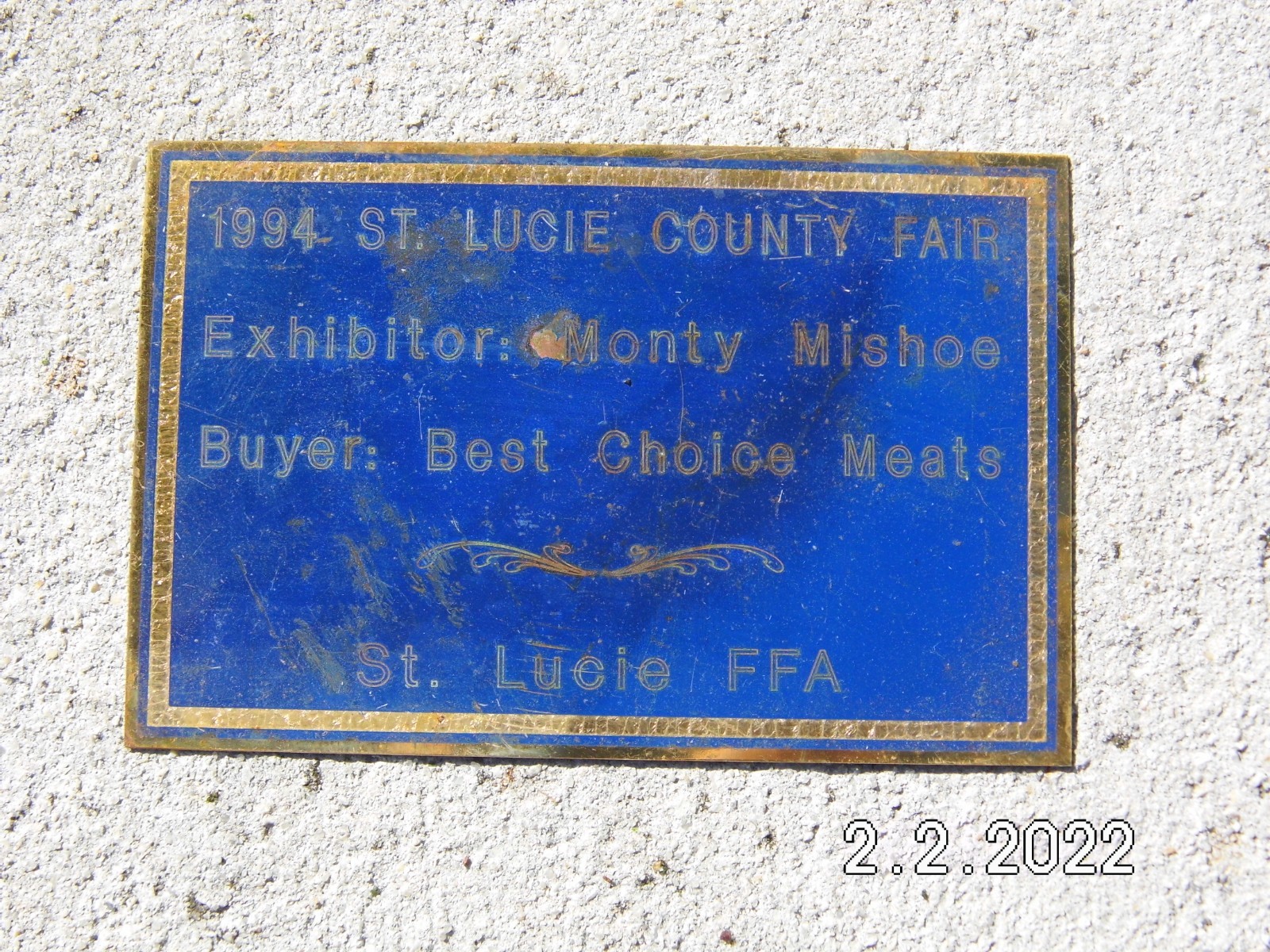 1994 St. Lucie FFA County Fair Exhibitor Plaque 5-7/8&Prime;x 3-7/8&Prime; Best Choice Meats