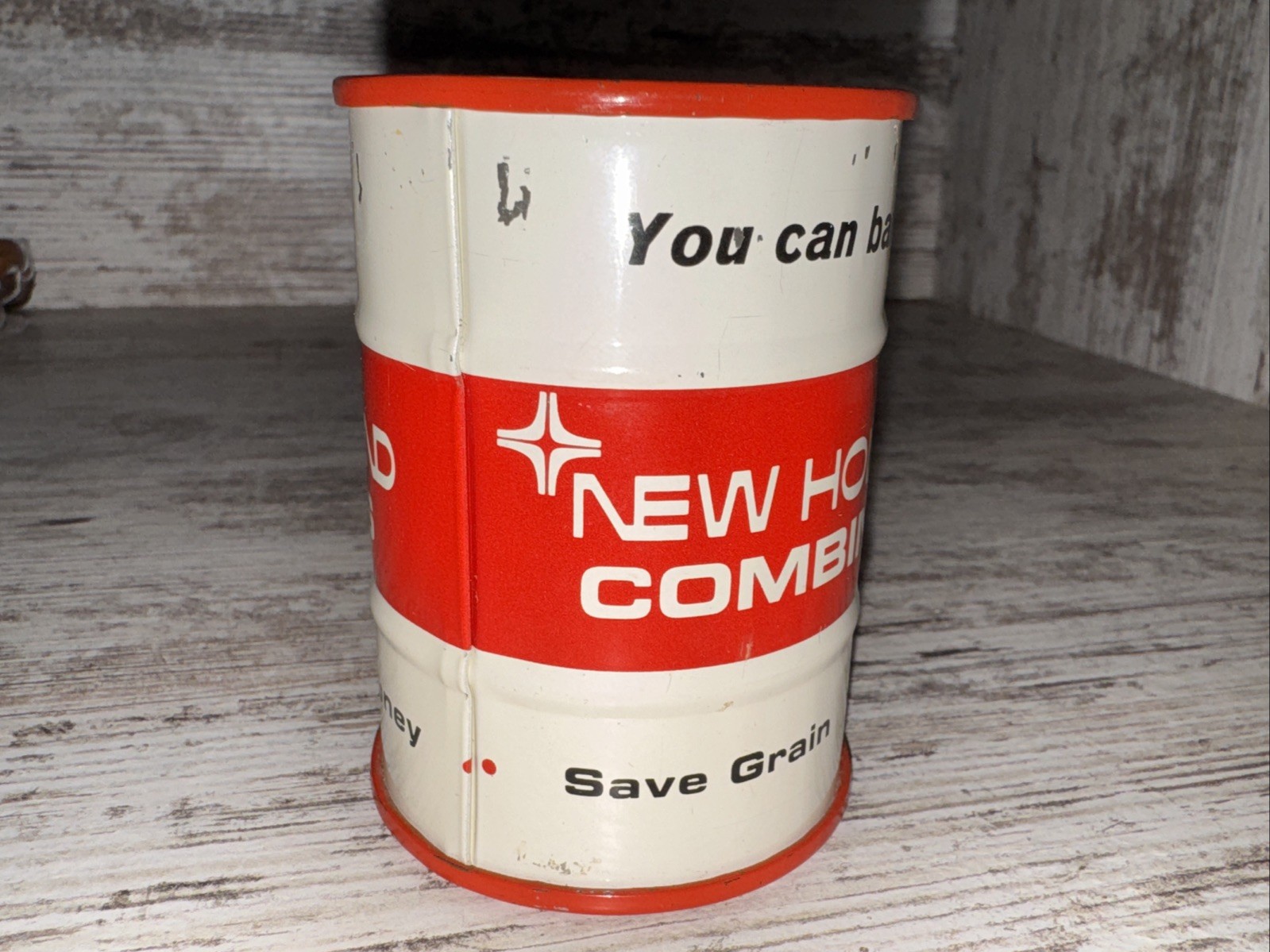 Vintage New Holland Combines 55 Gallon Drum Coin Bank Advertisement