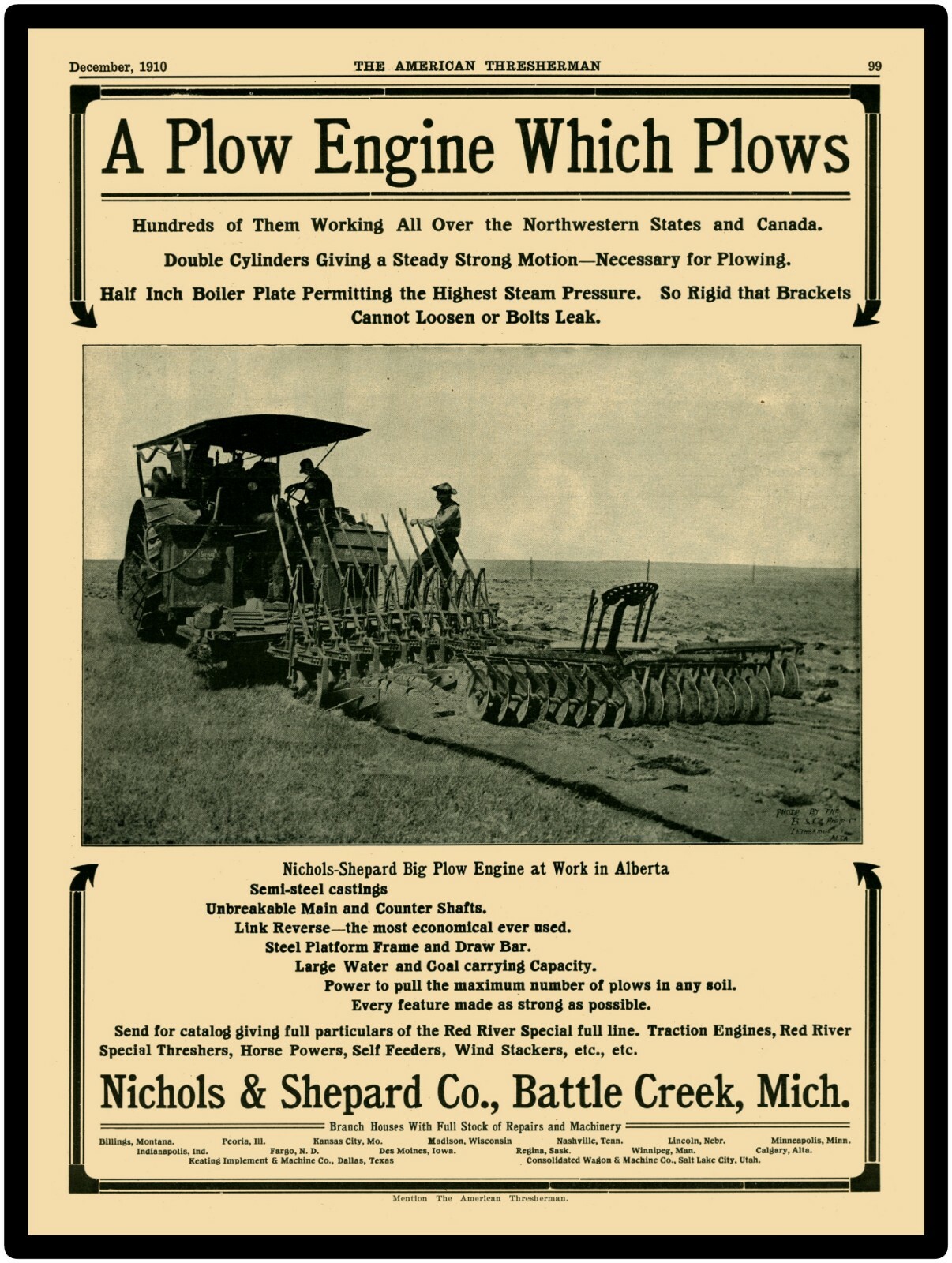 1910 Nichols & Shepard Plow Engine New Metal Sign: Traction Engine