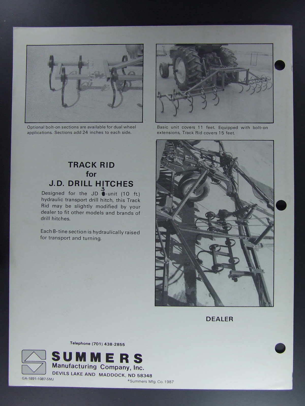 Summer Track Rid J.D. Drill Hitches Dealers Brochure Tractor Farming