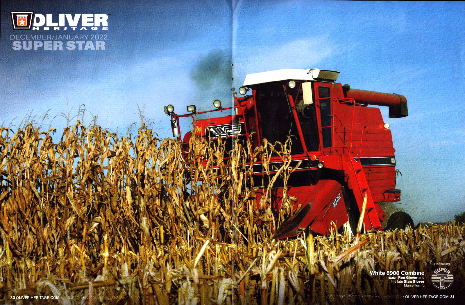 White 8900 Combine Red Farm Agriculture Harvest Double Page Print 2022