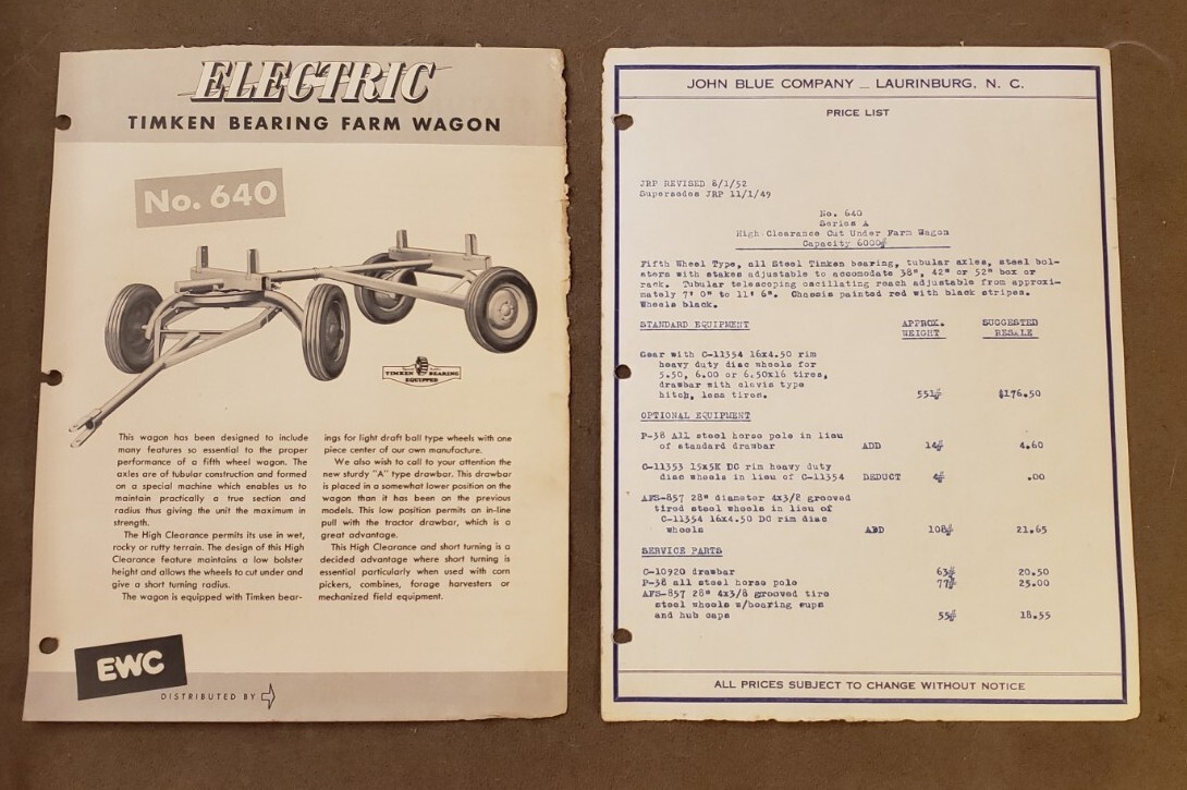 VINTAGE 1950s Electric Timken Bearing Farm Wagon Advertising Literature Brochure