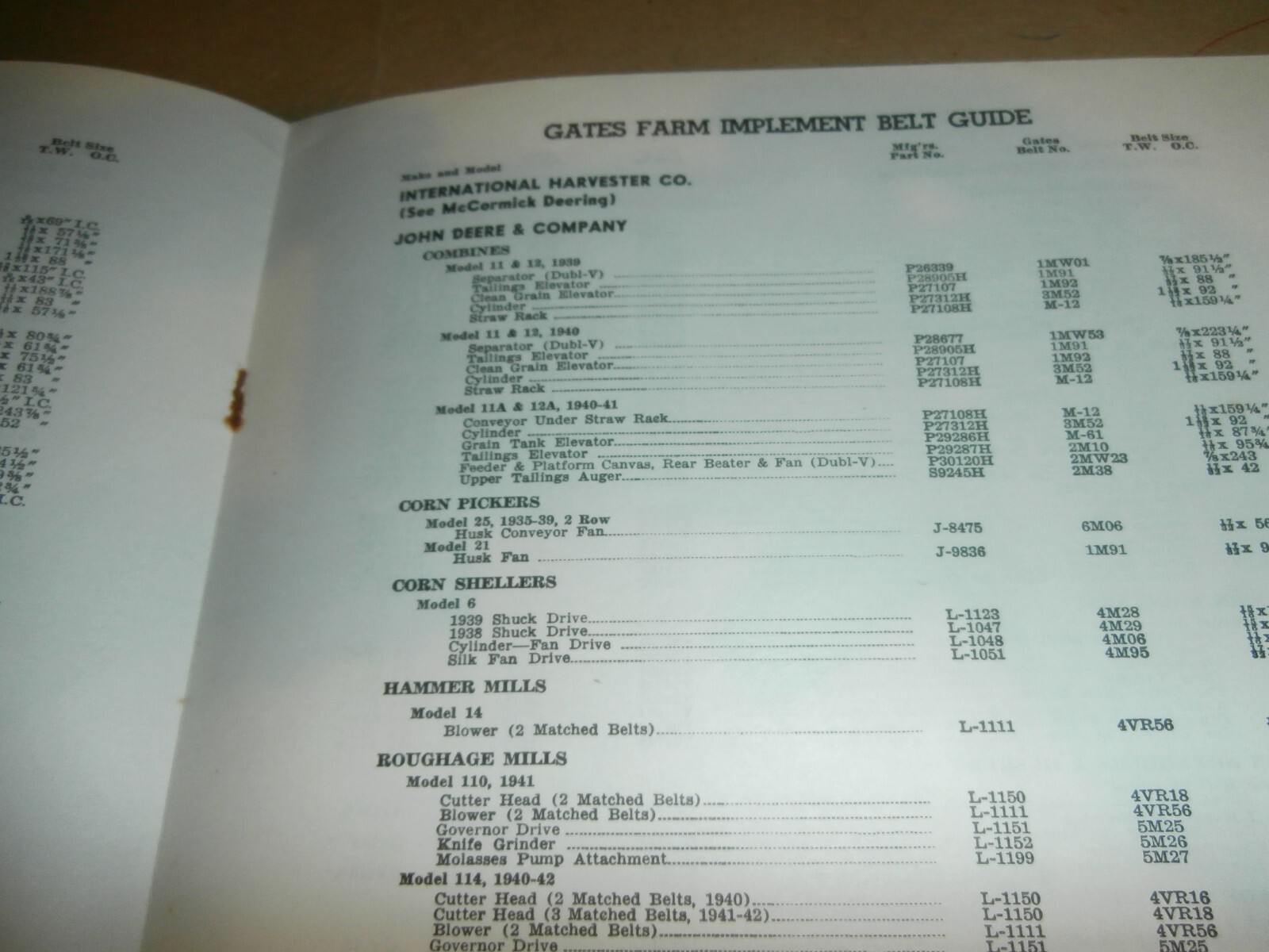 Vintage 1943 Gates Farm Implement Belt Guide Book from Herschel