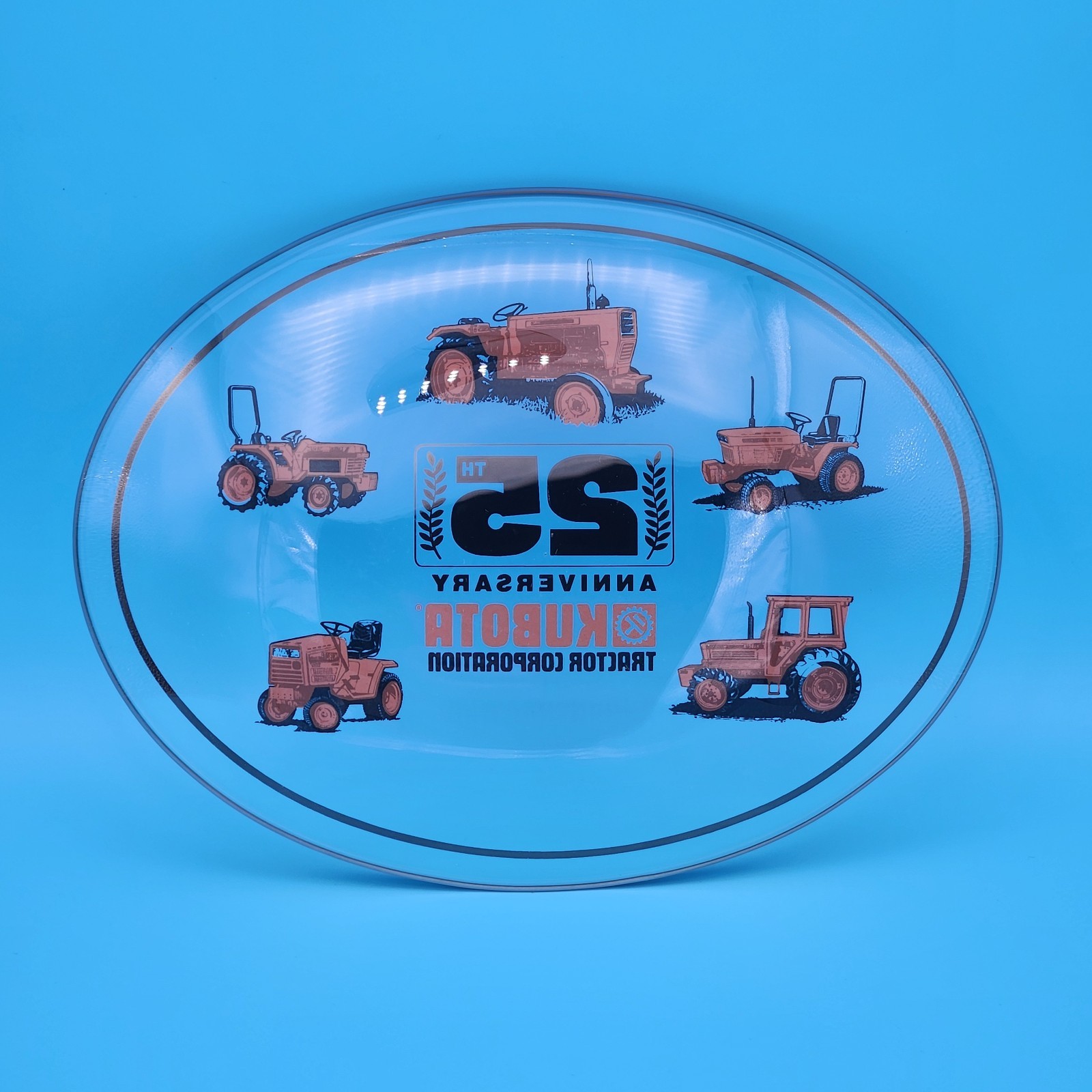 Kubota Tractor Company 25th Anniversary Glass Dish Oval Decorative Collectible