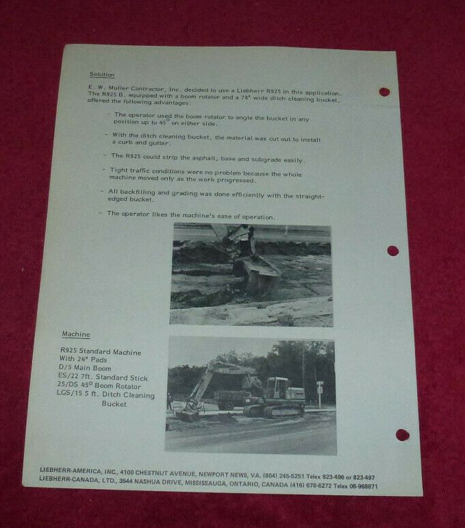 Vintage Liebherr Job Report #109 R925 Backhoe Todd&rsquo;s Lane Newport News VA