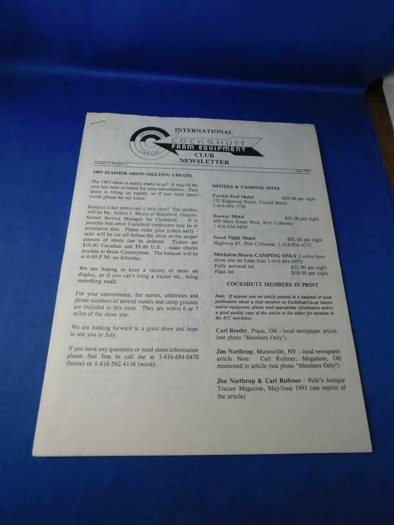 COCKSHUTT FARM EQUIPMENT CLUB NEWSLETTER INTERNATIONAL TRACTORS JUNE 1993