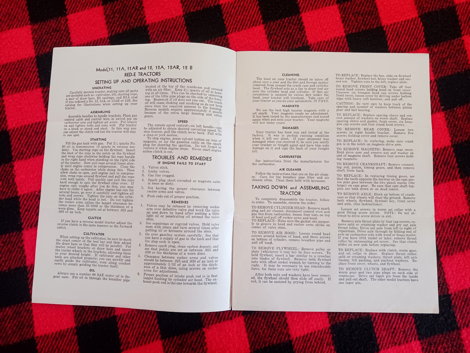 1950 Red-E Garden Tractor Instruction Book Parts List Farm Brochure