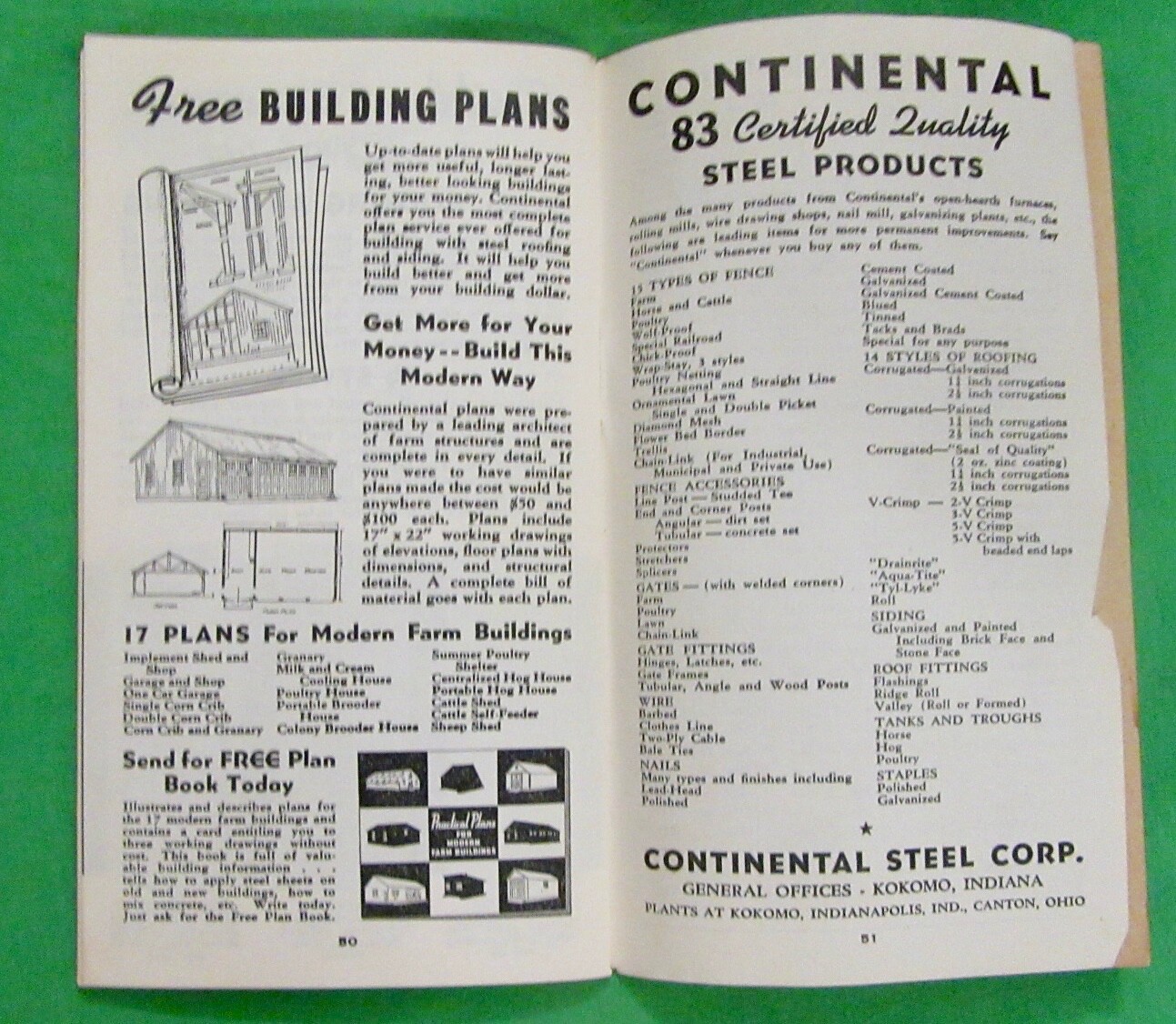 Vintage Continental Steel Corp. Farm & Livestock Record Book (1940)