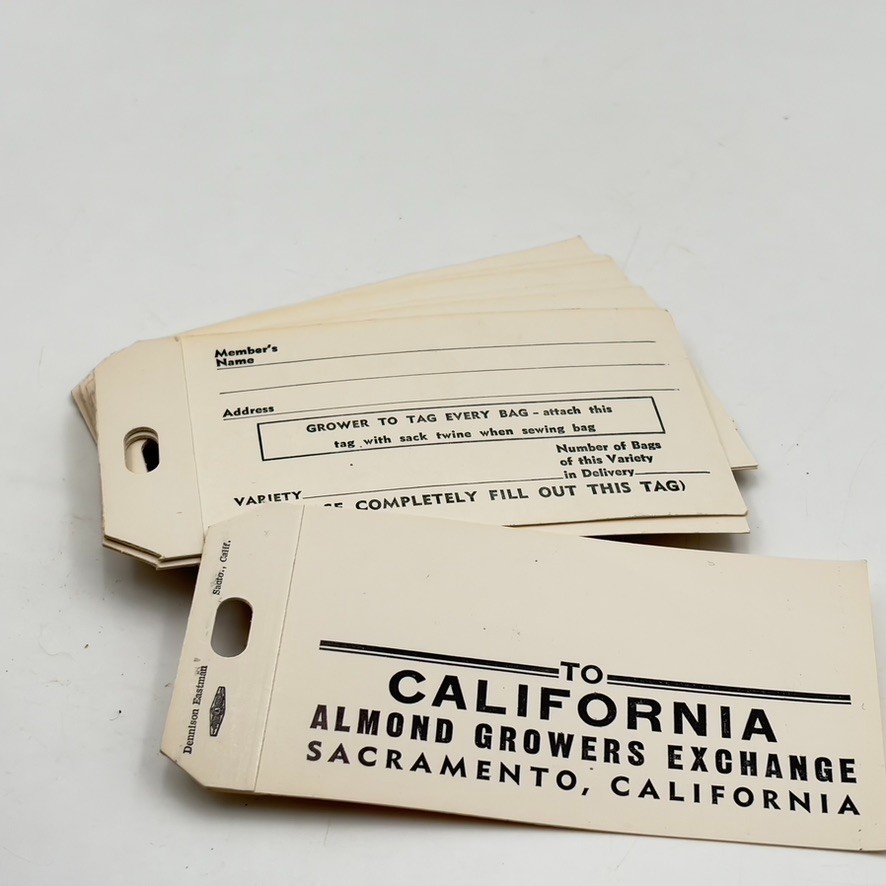 VINTAGE 1980s CALIFORNIA ALMOND GROWERS EXCHANGE Tag Varietal Farmer Collectible
