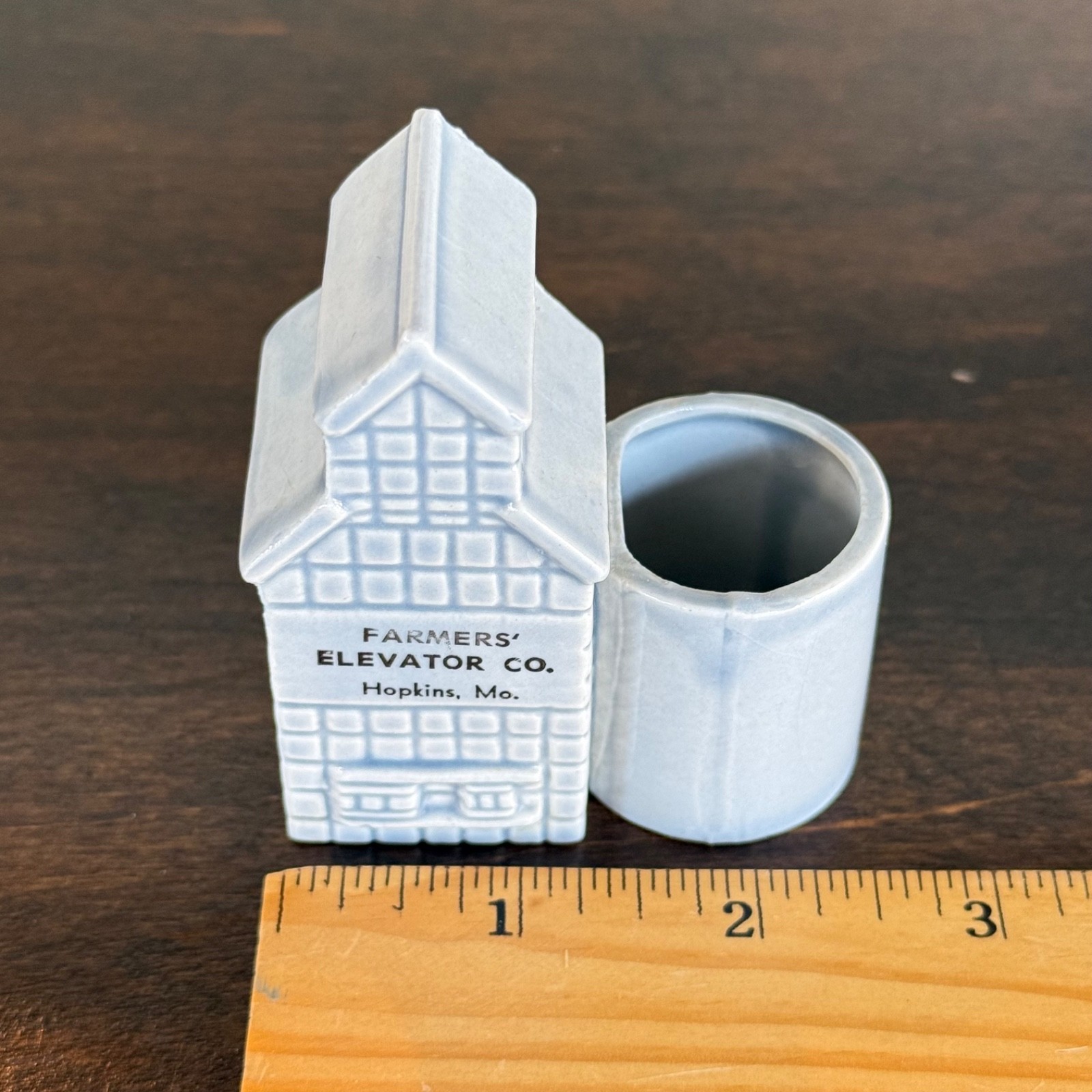 Vintage Hopkins MO Farmers Grain Elevator Advertising Toothpick Holder Ceramic