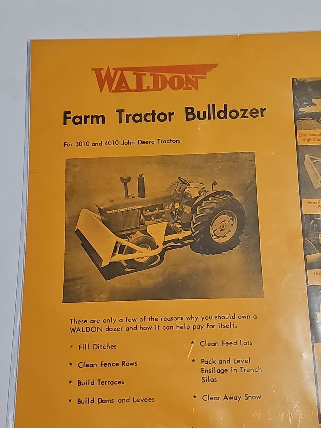 Vintage Waldon Farm Tractor Bulldozer Sales Ad Sheet