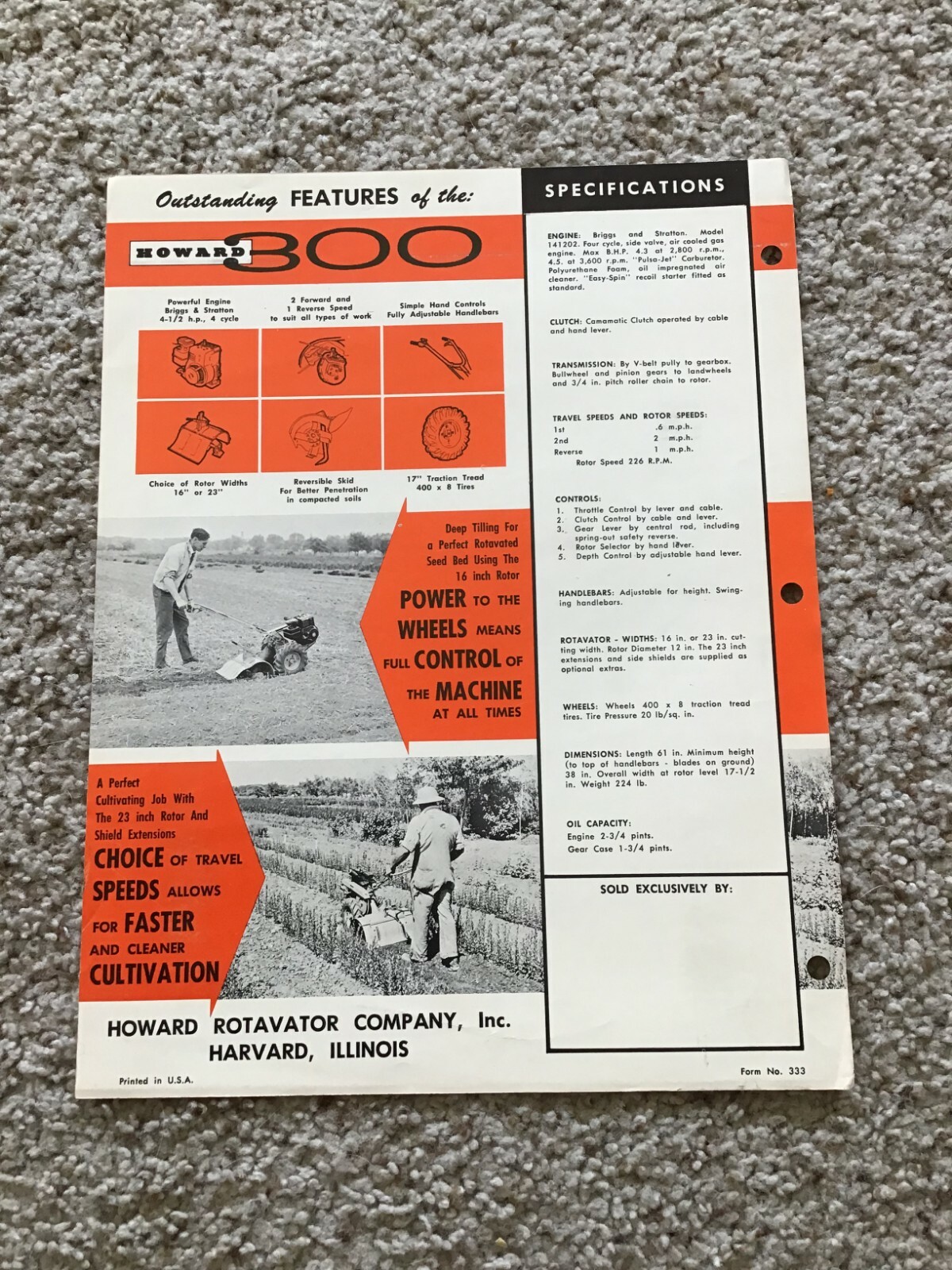 1960s Howard 300 Rotavator sales information.