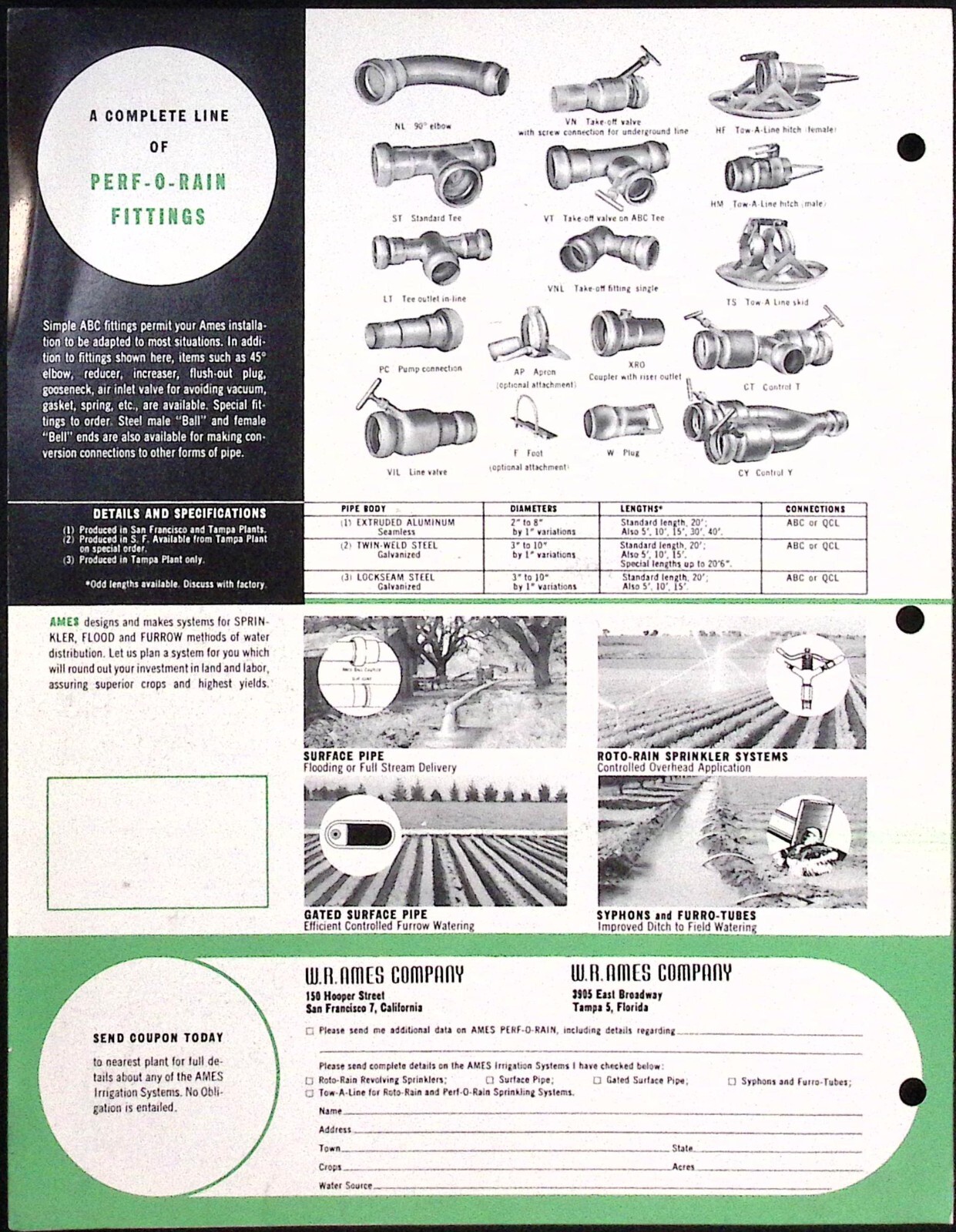1950s W.A. Ames Co Overhead Sprinkling Perf O Rain Couplers Valves Brochure