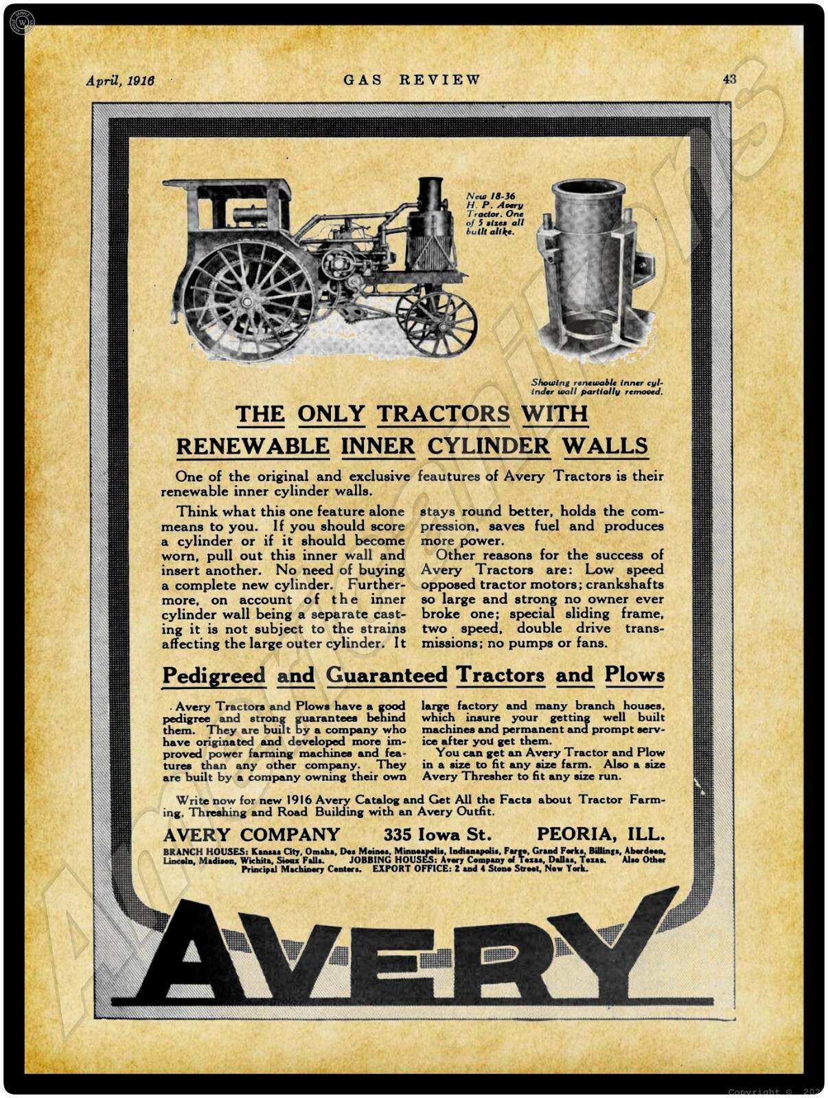 Avery 18-36 Gas Tractor NEW Metal Sign – 24&Prime; x 30&Prime; USA STEEL XL Size – 7 lbs.