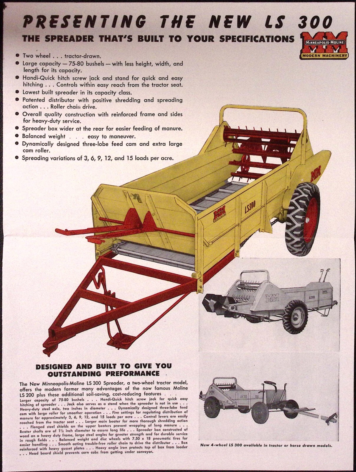 1958 Minneapolis Moline LS300 Manure Spreader Dealer Brochure