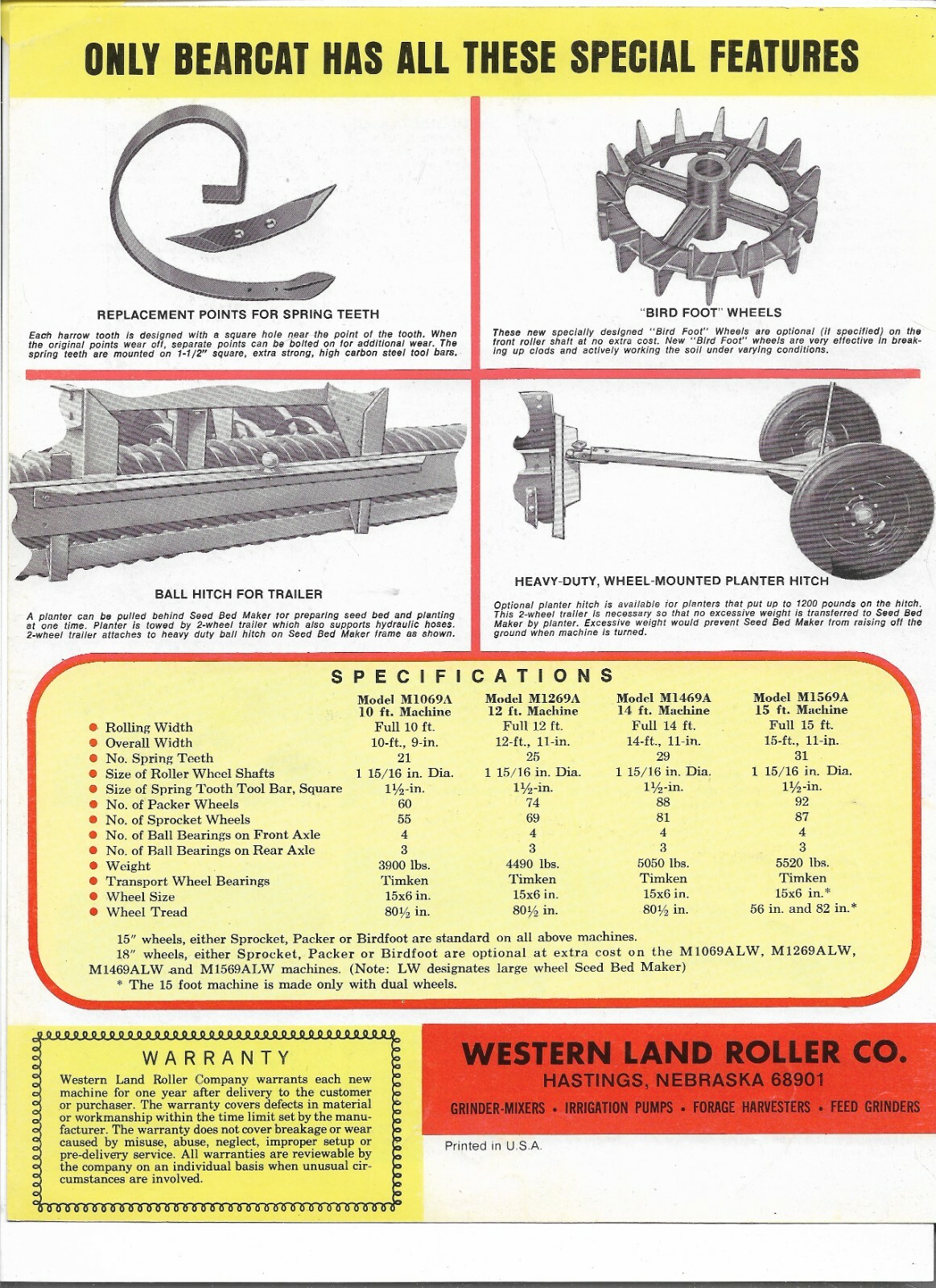 Original Western Land Roller Co Bearcat Seed Bed Maker Sales Brochure SRM 10-69