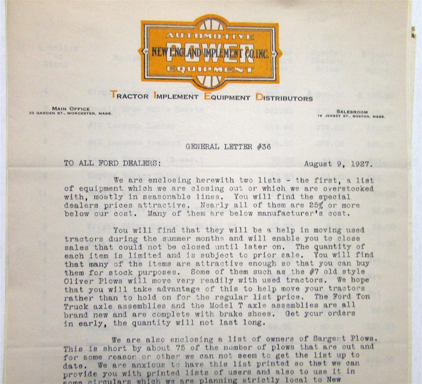 1927 Ford Original General Dealer Letters Pricing Info Specifications Sheets