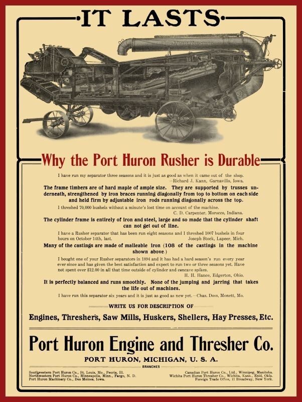 1906 Port Huron Engine & Thresher Co. NEW Sign 24×30&Prime; USA Steel XL Size – Rusher