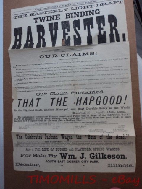 1882 Wm. Gilkeson Hapgood Plow Easterly Binder Advertising Newspaper Decatur IL