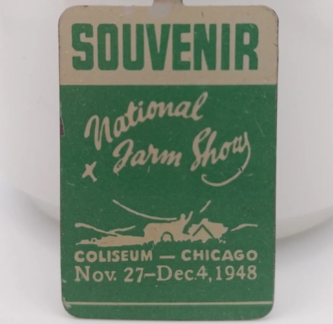 Vintage National Farm Show 1948 Coliseum Chicago IL Foldback Souvenir Pin Badge