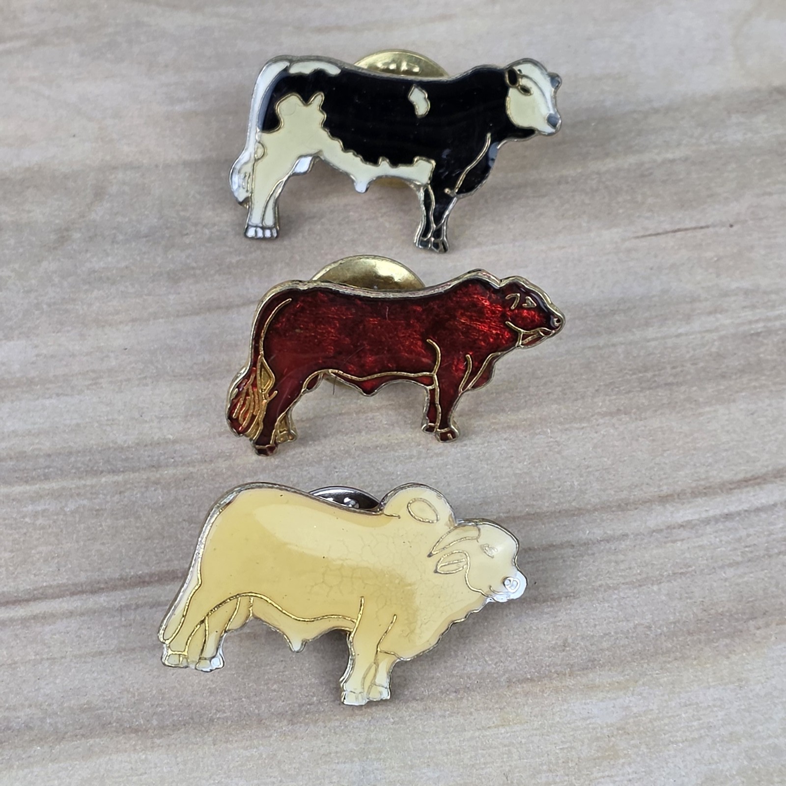 Vintage Cattle Breed Bull Cow Lapel Pins Lot of 3 Enamel Advertising Agriculture