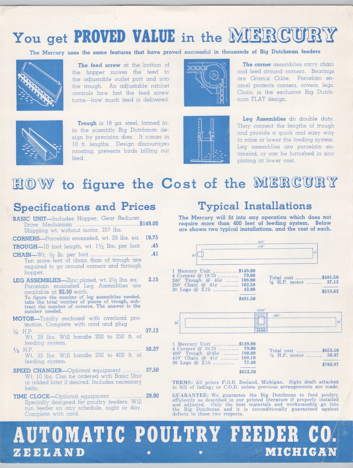 1952 Big Dutchman Mercury Streamlined Automatic Poultry Feeder Flyer