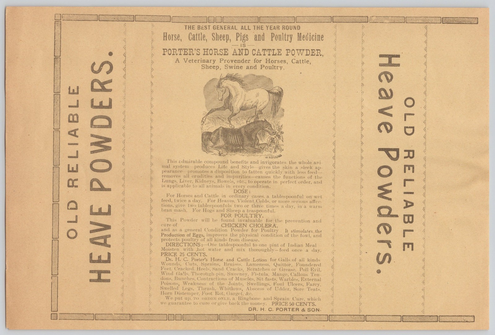 Porter&rsquo;s Horse and Cattle Powder Dr. H. C. Porter & Son Box Label