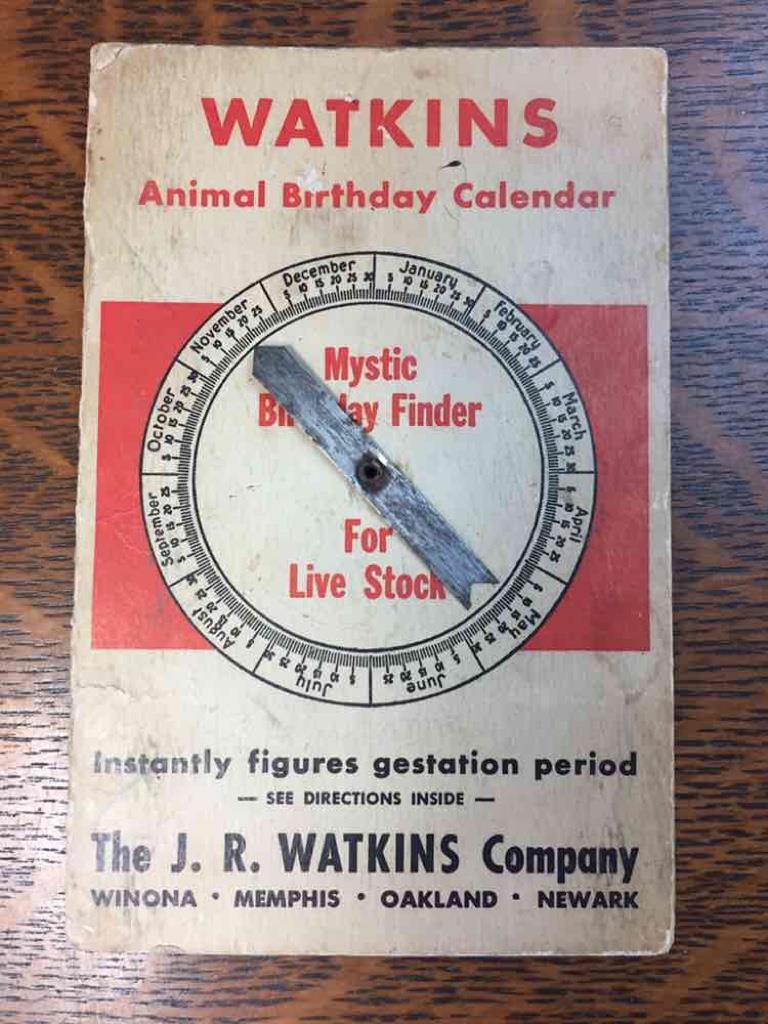 Vintage JR Watkins Co Advertising Gestation Chart/Wheel Animal Birthday Calendar