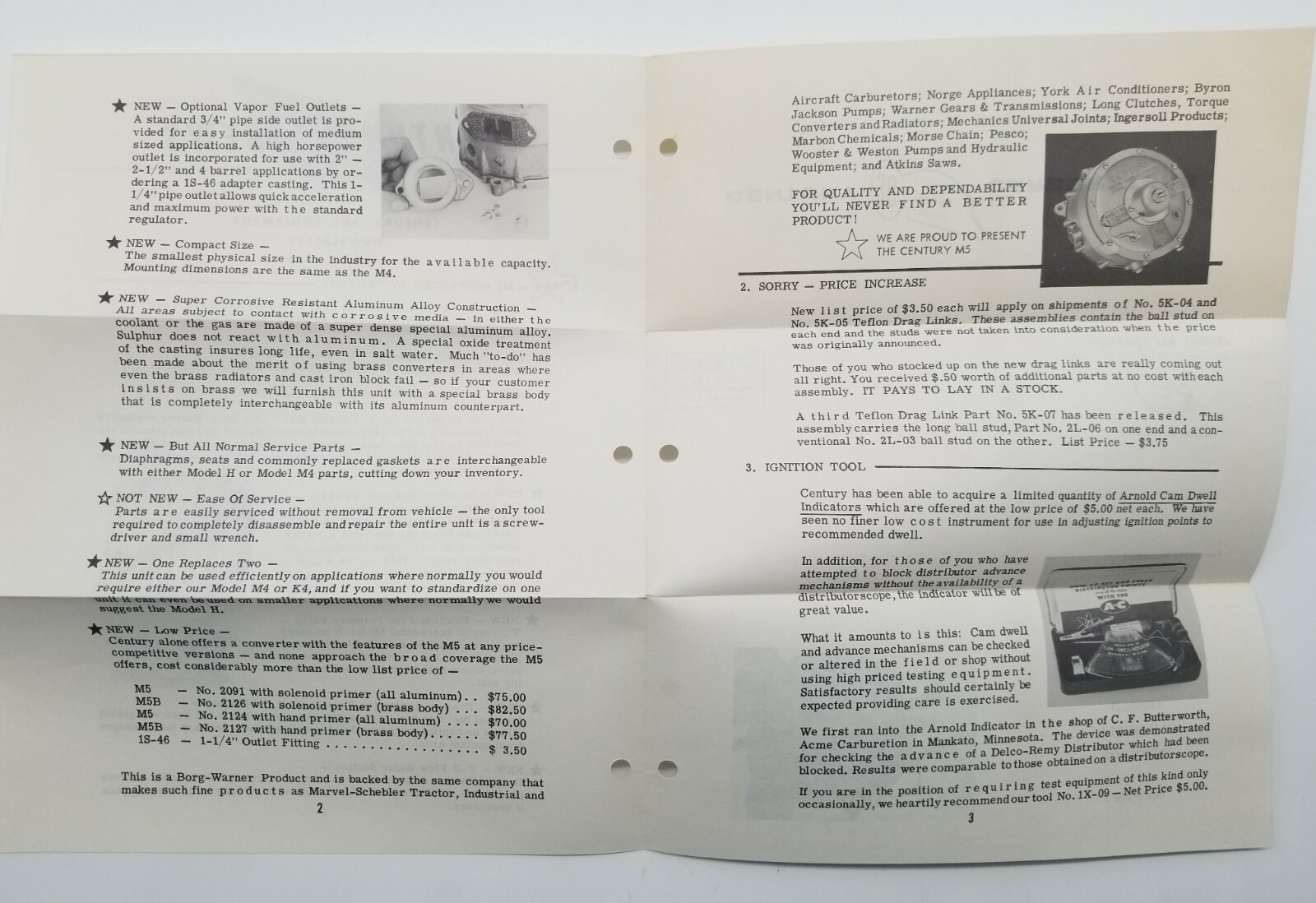 Century Equipment M5 Converter Carburetor Gas To LP Sales Newsletter Brochure
