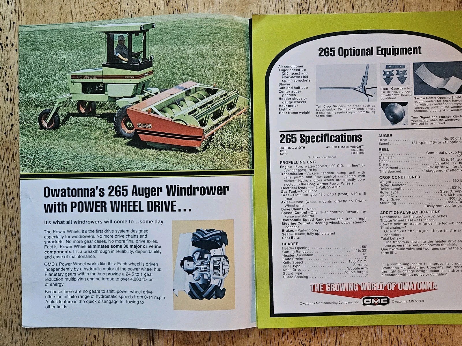 Owatonna 265 Hydrostatic Auger Windrower Literature.