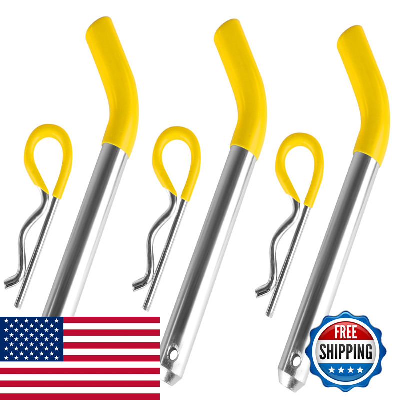 Maxxhaul 50565 3 Pack Trailer Hitch Pin Clip Rubber-Coated Vinyl Yellow Grip
