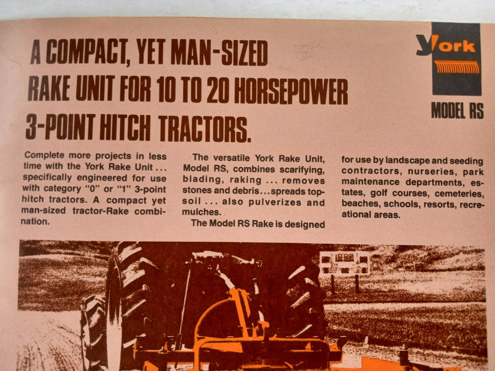 YORK RAKES Sales Brochure Models PRO RE RS TA1 TA2 RW Catalog 1970&rsquo;s